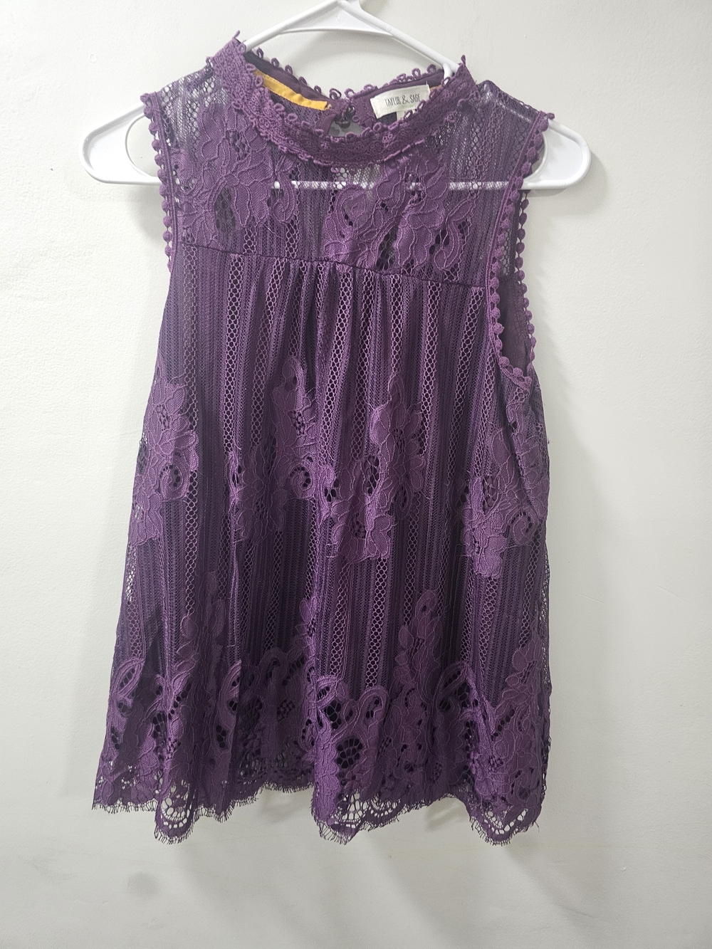 Taylor & Sage Deep Purple Lace Sleeveless Blouse - Size Small